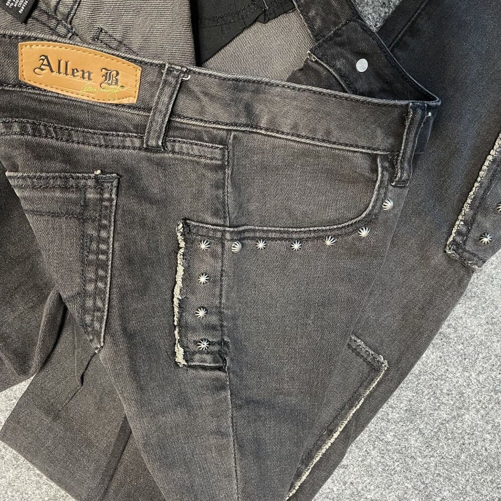Allen B Schwartz Black Gray Studded Jeans Snap Ankles Rock Moto Size 12 - Picture 10 of 12